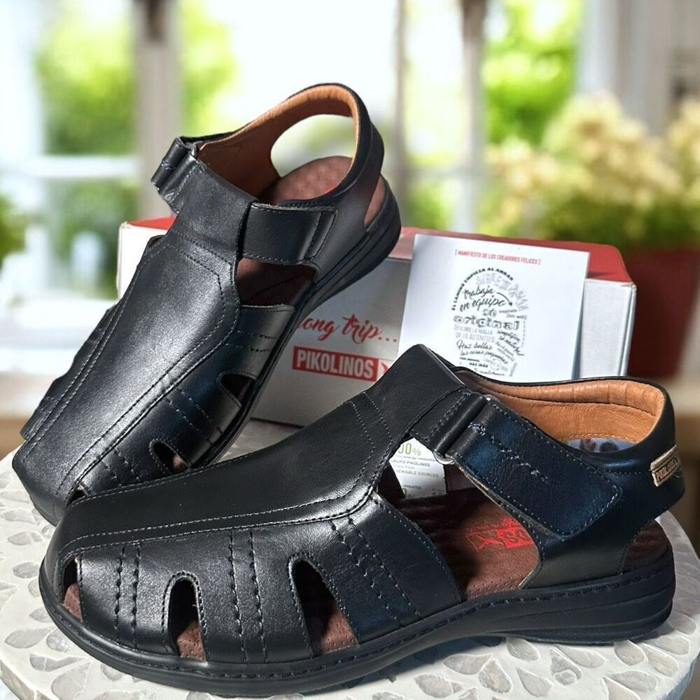 Pikolinos Calblanque Men’s Leather Fisherman Sandals Black Size 42 EU NIB Comfor